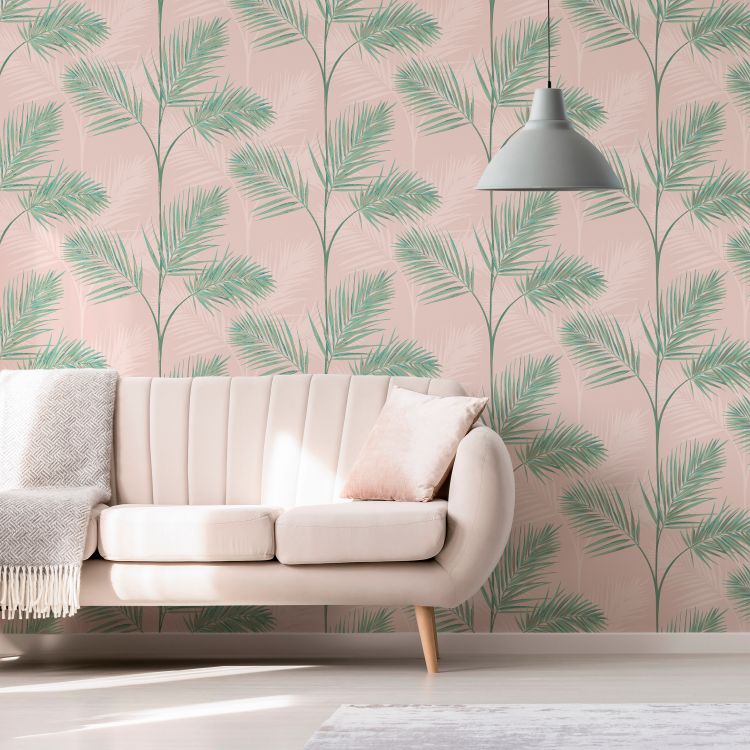 Fine Decor South Beach Palm Leaf Blush Pink Fd42680 Wallpaper Central - Blush Pink Wallpaper For Living Room