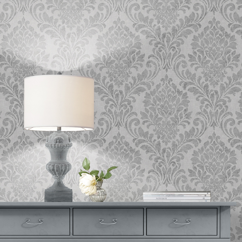 Traditional Classic Muriva Darcy James Eleanor Damask Blue Wallpaper 173513 