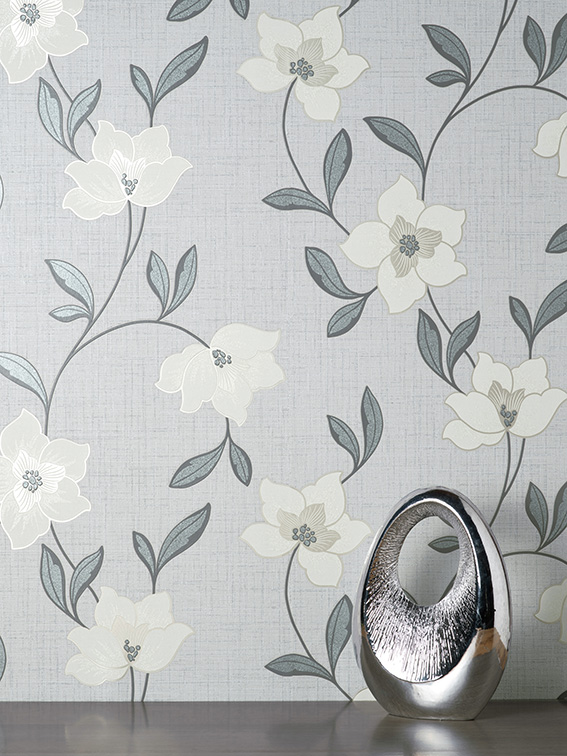 Fine Decor Larson Floral Charcoal FD43066 | Wallpaper Central
